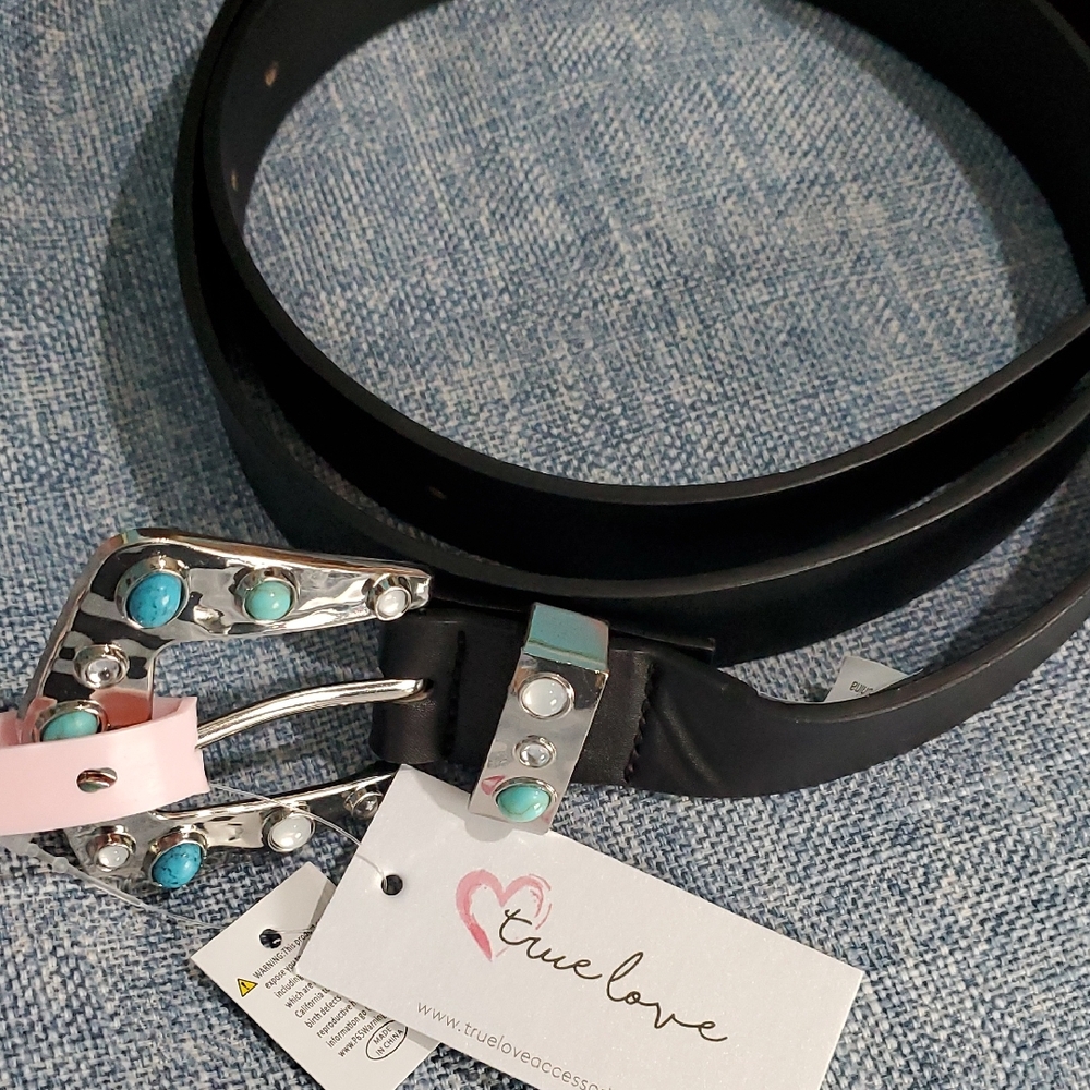 Silver And Turquoise Buckle Black Belt